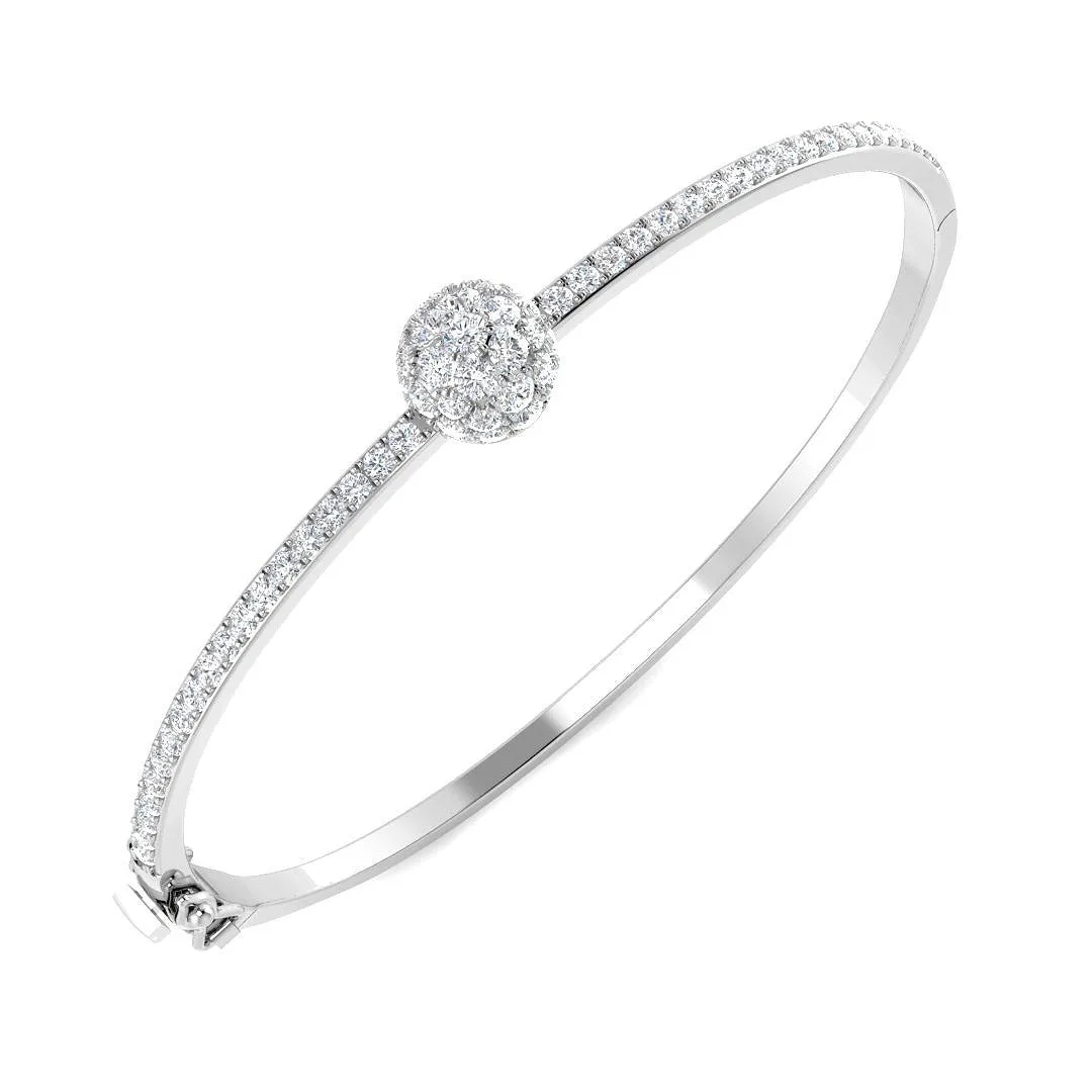 9K Yellow Gold Natural Round Cut Prong Set Cluster Diamond Bangle with Box Lock - 18k White Gold / 1.90 Carat / Lab Grown Diamond: the shop's own photo