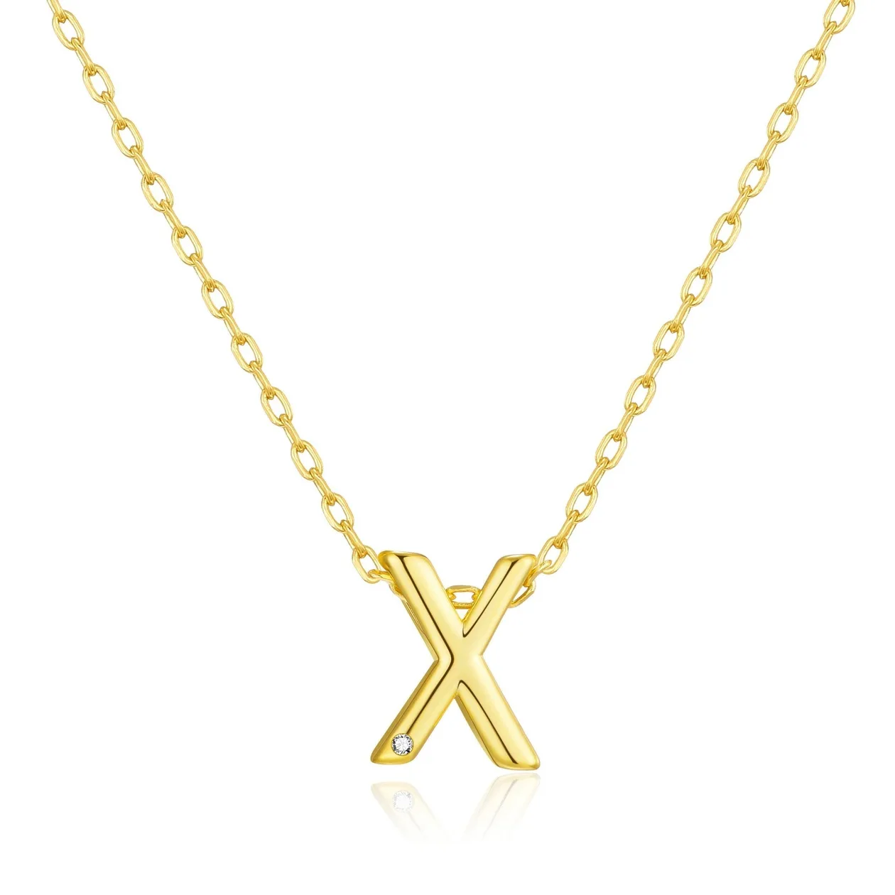 Customisable 18k Gold Plated Initial Necklace (A-Z) with Option of Birthstone Charm - X: the shop's own photo