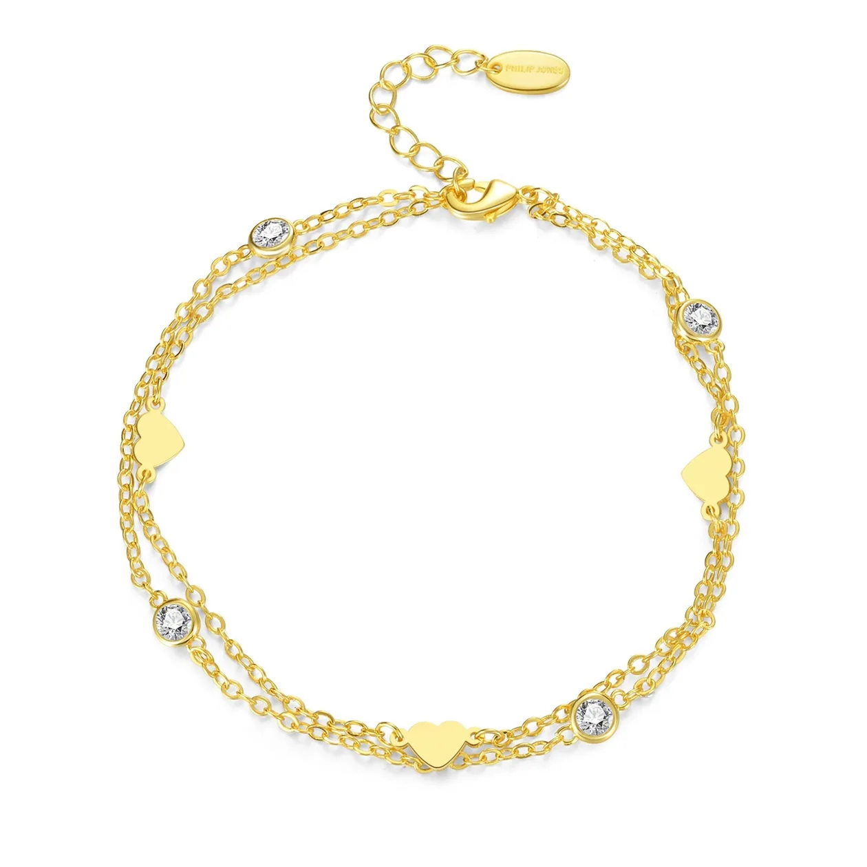 18k Gold Plated Layered Heart Anklet Created with Zircondia® Crystals: the shop's own photo