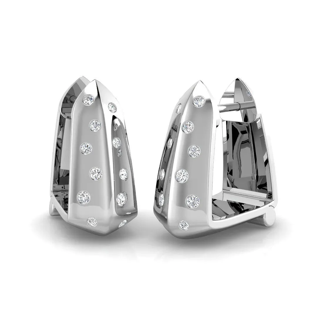 Hoop Earrings - Geometric 0.2ct Flush Setting Diamond - Lab Grown Diamond / 18k Yellow Gold / 0.2: the shop's own photo