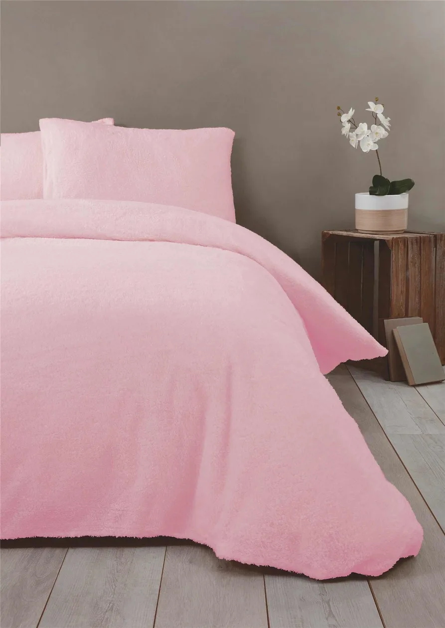 Teddy Bear Fleece Duvet Cover Set - Pink / Double: the shop's own photo