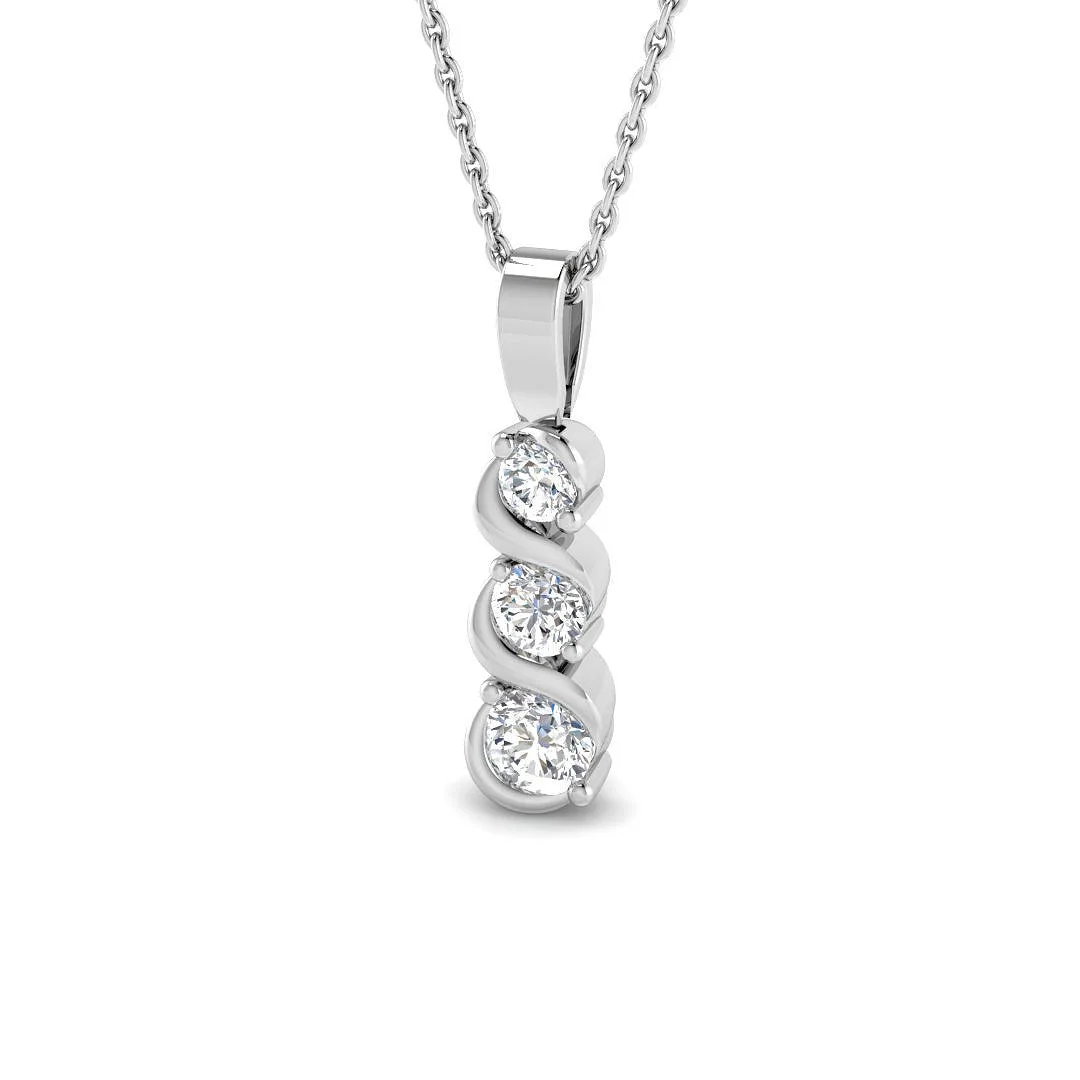 Three Stone Diamond Drop Pendant Necklace | Gold & Platinum | UK Made - 9k White Gold / 0.50 Carat / Natural Diamond(F/SI): the shop's own photo
