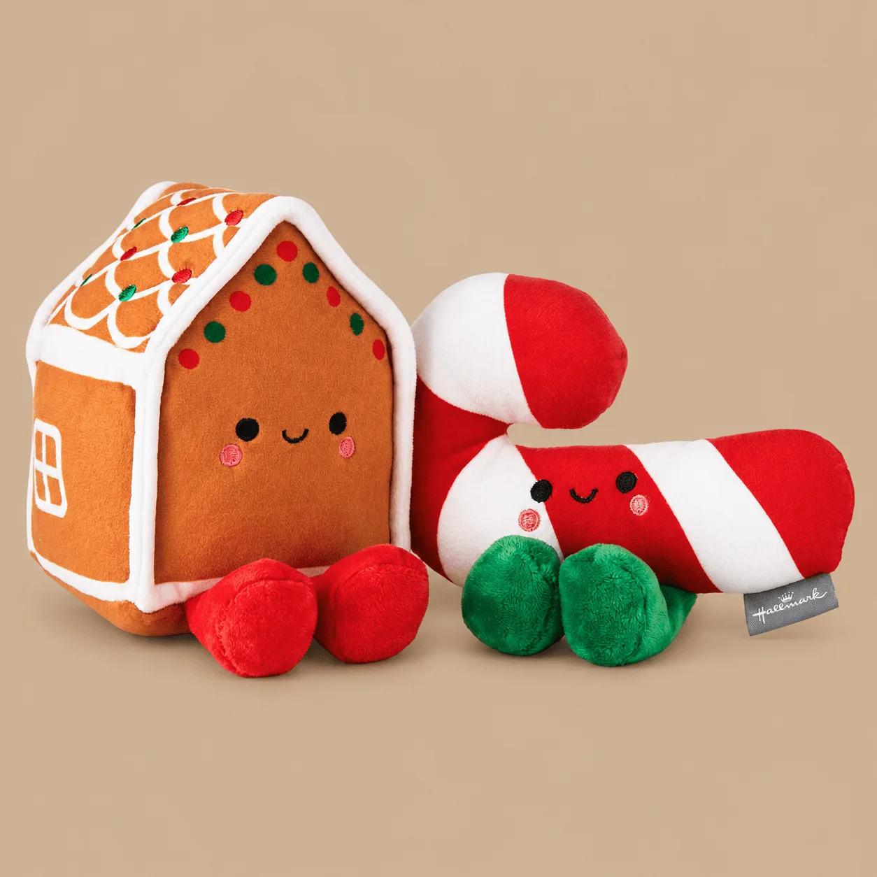 Hallmark Better Together Gingerbread House & Candy Cane Magnetic Plush Pair: the shop's own photo