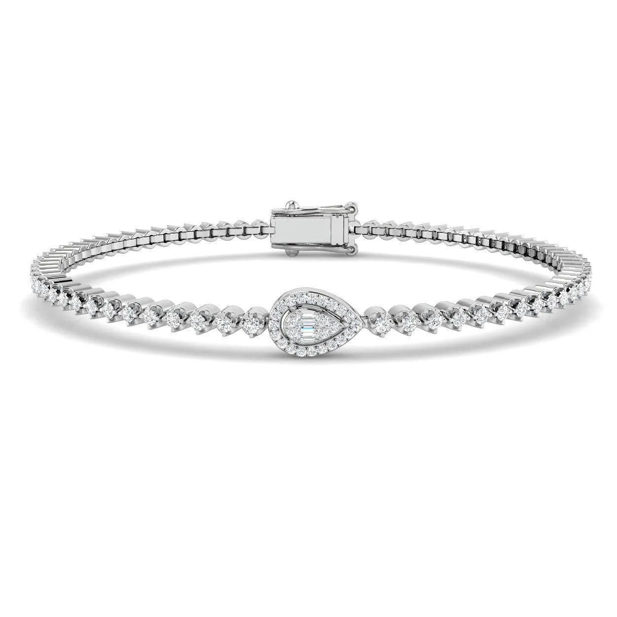 Luxury Halo Bracelet with Natural Baguette and Round Brilliant in Gold & Platinum - 18k Yellow Gold / Lab Grown Diamond: the shop's own photo