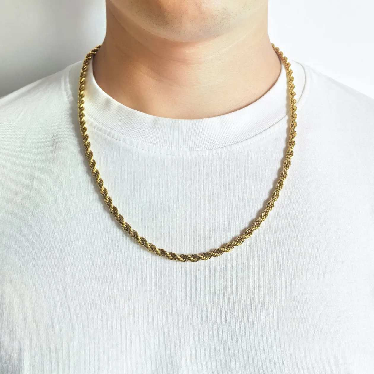 Men's 5mm 18k Gold Plated Steel 18-24 Inch Round Rope Wheat Chain Necklace: the shop's own photo