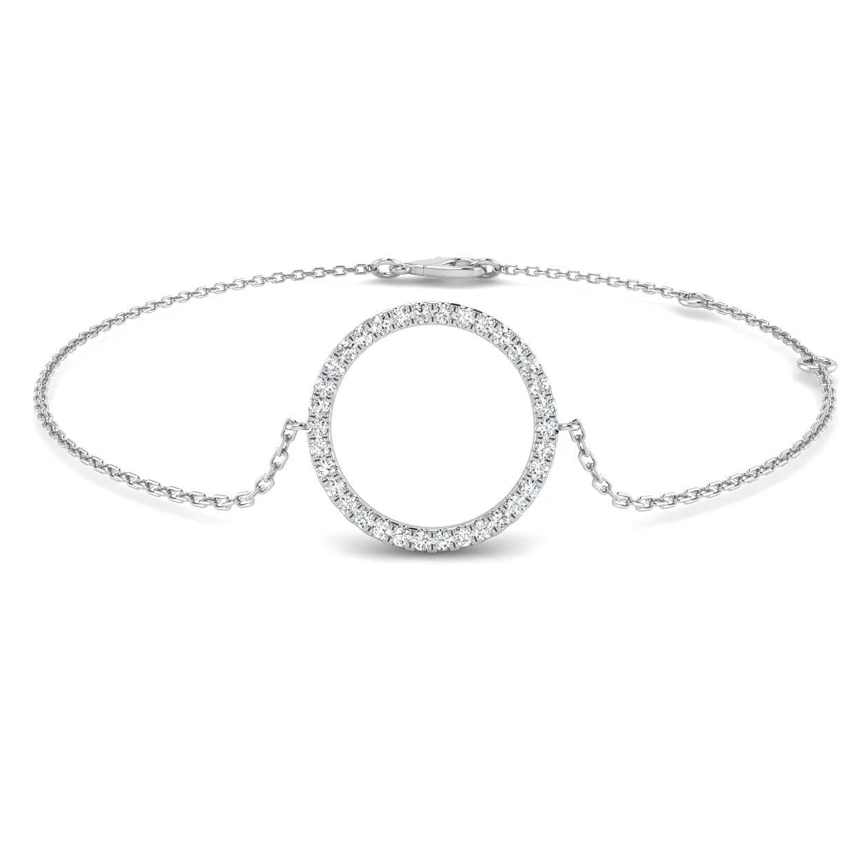 9K Yellow Gold Natural Diamond Circle of Life Bracelet – Round Brilliant Pave Charm - 18k White Gold / 0.10 Carat / Lab Grown Diamond: the shop's own photo
