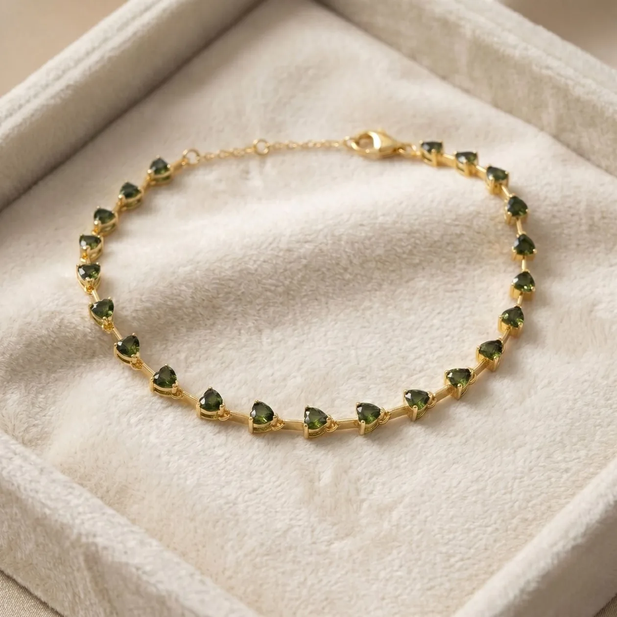 18ct Gold Plated Peridot August Birthstone Heart Tennis Bracelet: the shop's own photo