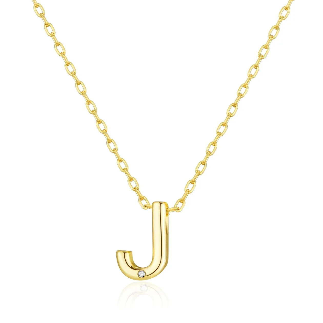 Customisable 18k Gold Plated Initial Necklace (A-Z) with Option of Birthstone Charm - J: the shop's own photo
