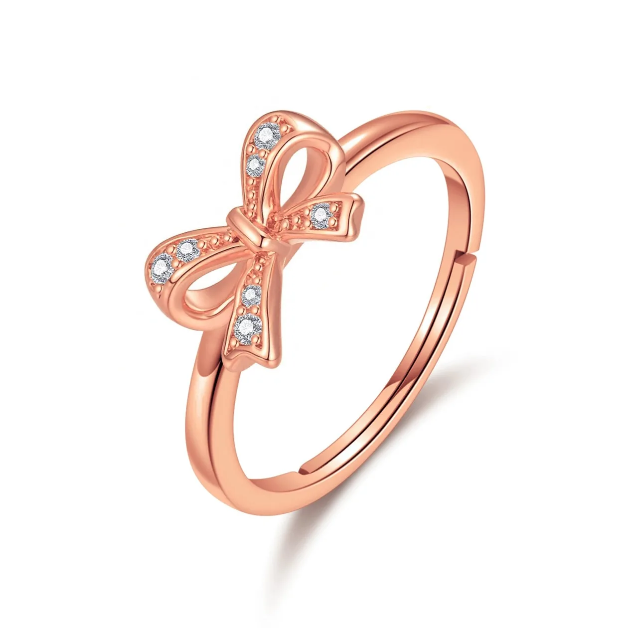 Rose Gold Plated Bow Adjustable Ring Created with Zircondia® Crystals: the shop's own photo