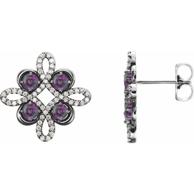 Amethyst & Diamond Round Clover Stud Earrings | 2.05ct | 2.5mm | 9K White Gold - 9k White Gold / 2.05 Carat / Lab-Grown-AAA: the shop's own photo