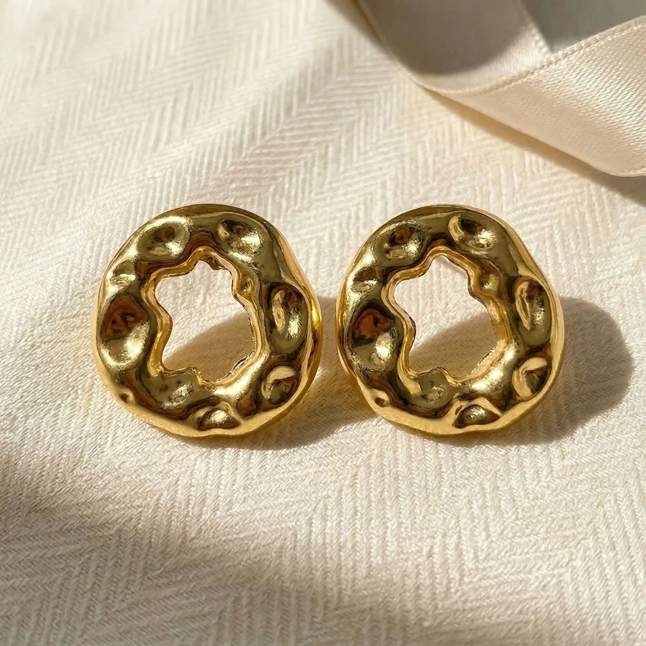 Bold Textured Doughnut Shaped Stud Gold Filled Earrings: the shop's own photo