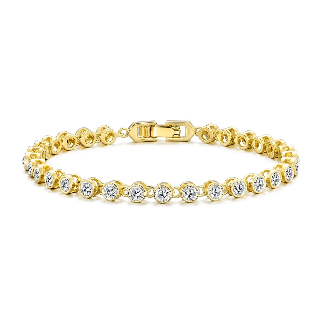 18k Gold Plated Solitaire Bracelet Created with Zircondia® Crystals: the shop's own photo