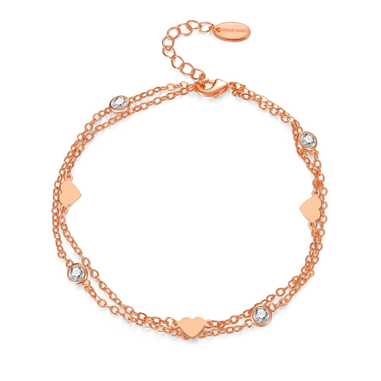 Rose Gold Plated Layered Heart Anklet Created with Zircondia® Crystals: the shop's own photo