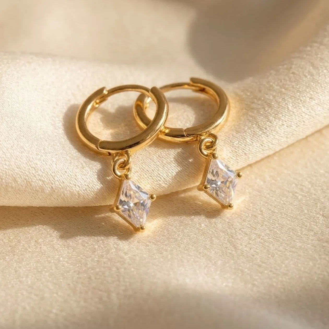 Delicate Dangle Diamond April Birthstone Hoop Earrings: the shop's own photo