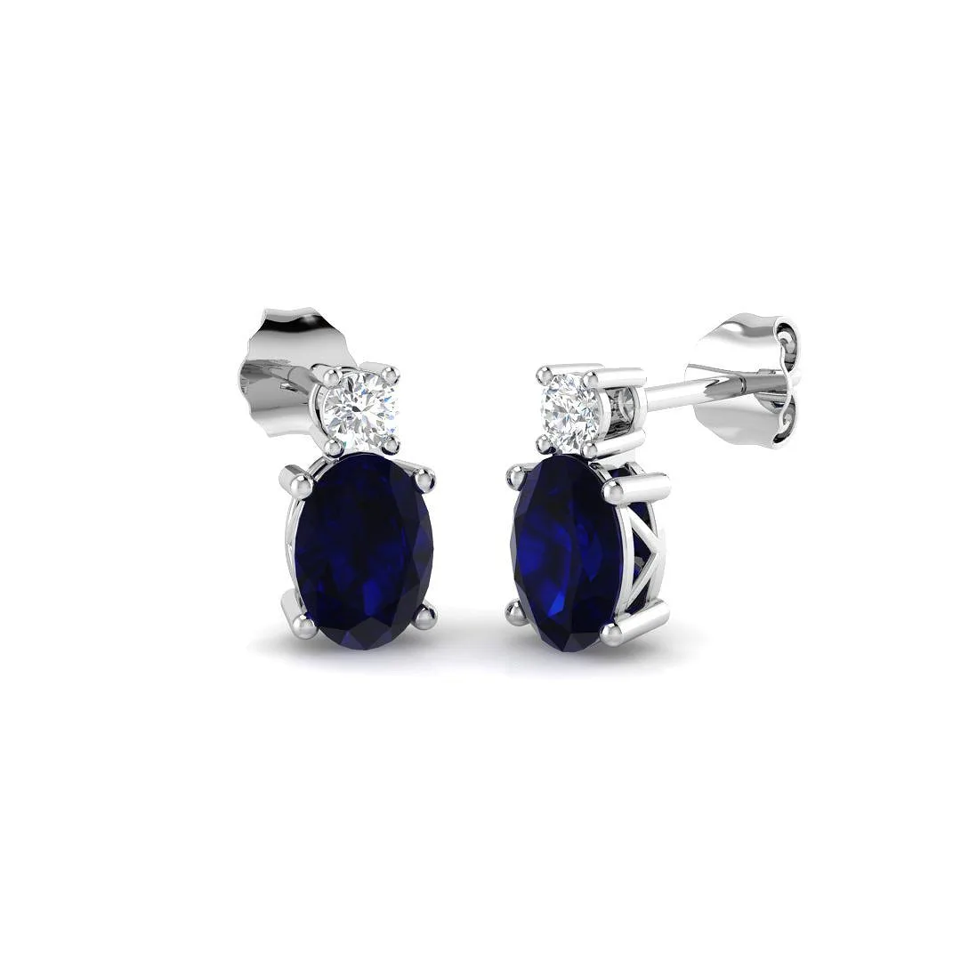 Blue Sapphire Diamond Stud Earrings | Oval Sapphire | 9K White, Yellow & Rose Gold - 9k Rose Gold / 2.00 Carat / Lab Grown Diamond(D-VVS): the shop's own photo