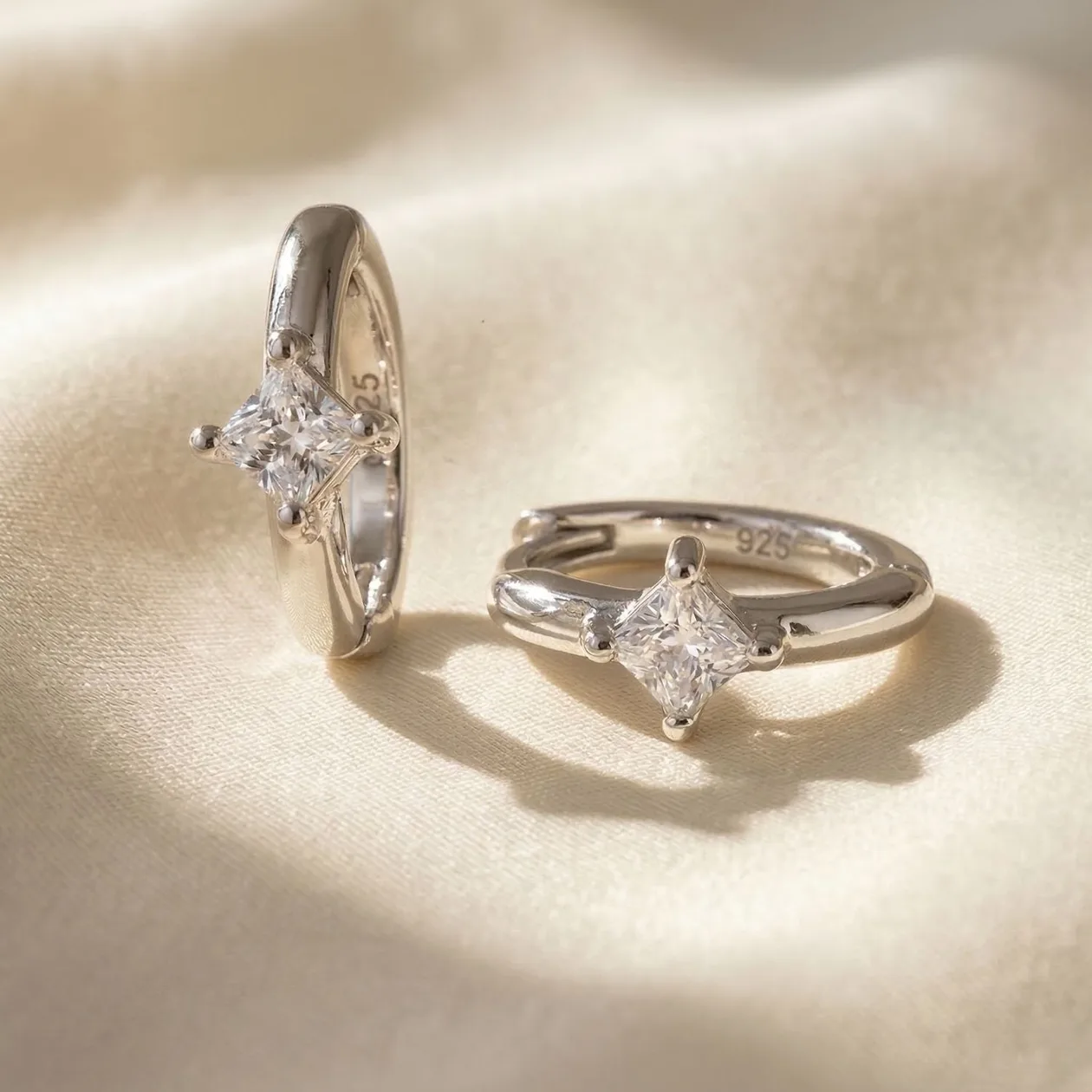 Small Diamond Huggie Minimalist Silver Hoop Earrings: the shop's own photo