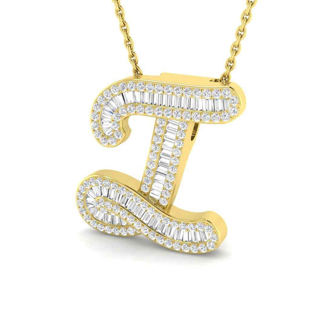 Paved Initial Diamond Pendant Necklace | Custom I Pendant Without Chain - 9k Yellow Gold / Natural Diamond(F/SI) / 0.50 Carat: the shop's own photo