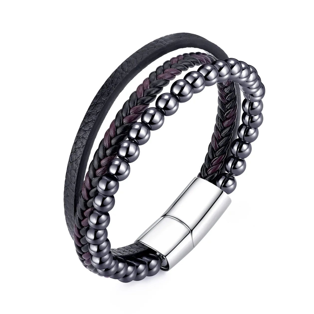 Men's Genuine Leather Hematite Bracelet: the shop's own photo