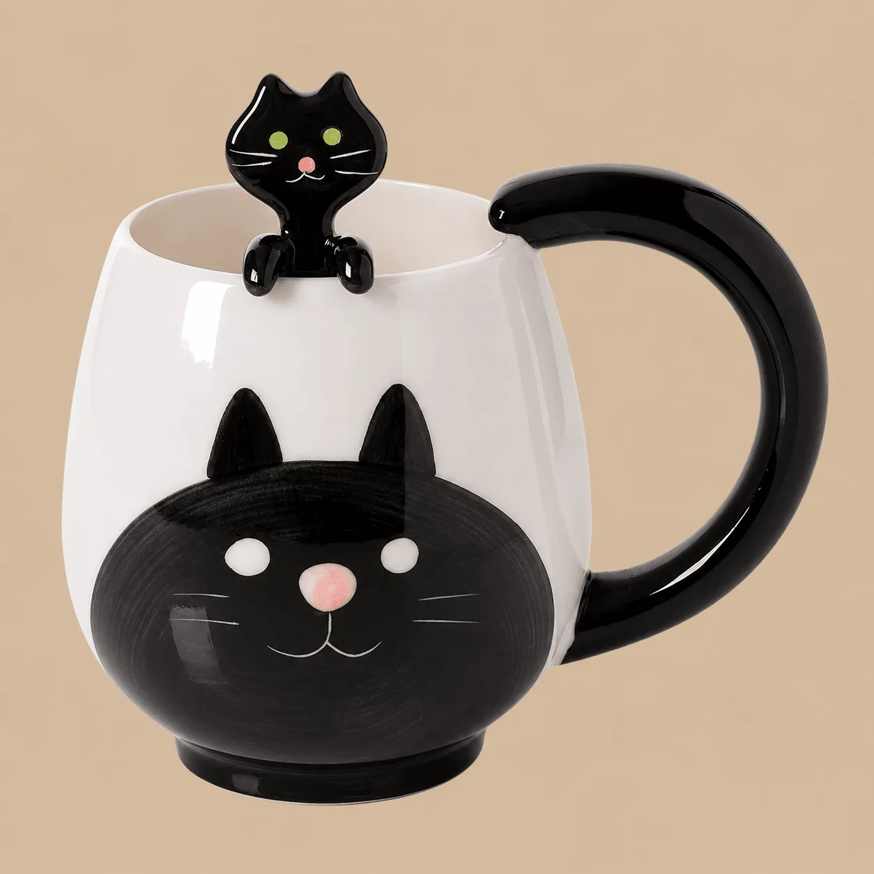 Black Cat Novelty Mug with Spoon: the shop's own photo