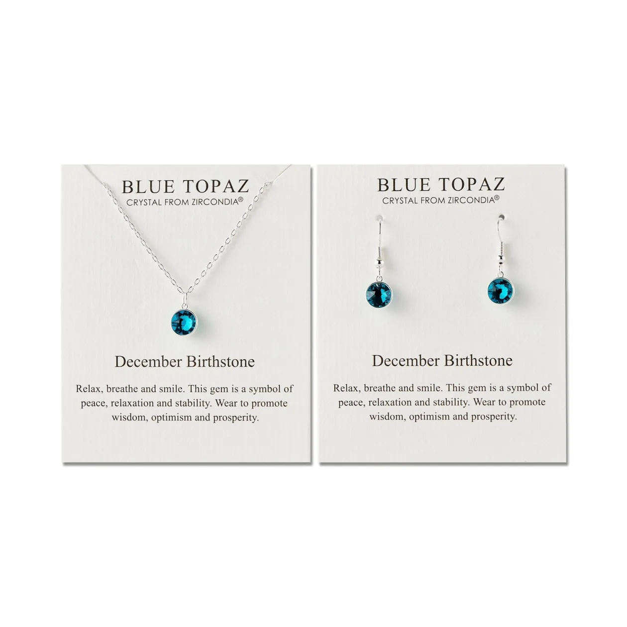 December (Blue Topaz) Birthstone Necklace & Drop Earrings Set Created with Zircondia® Crystals: the shop's own photo