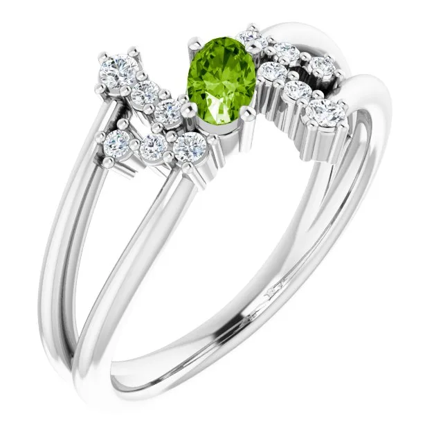 Oval Peridot Accented Ring with Diamond Accents in White Gold - 18k Yellow Gold / 2.50 Carat / Lab-Grown-AAA: the shop's own photo