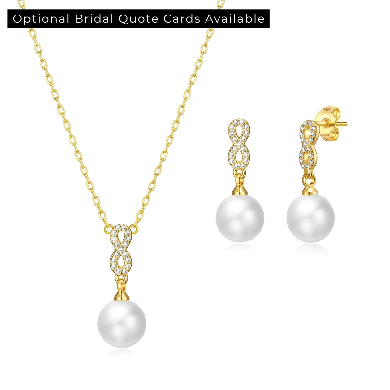 18k Gold Plated Infinity Pearl Drop Bridal Set Created with Zircondia® Crystals: the shop's own photo