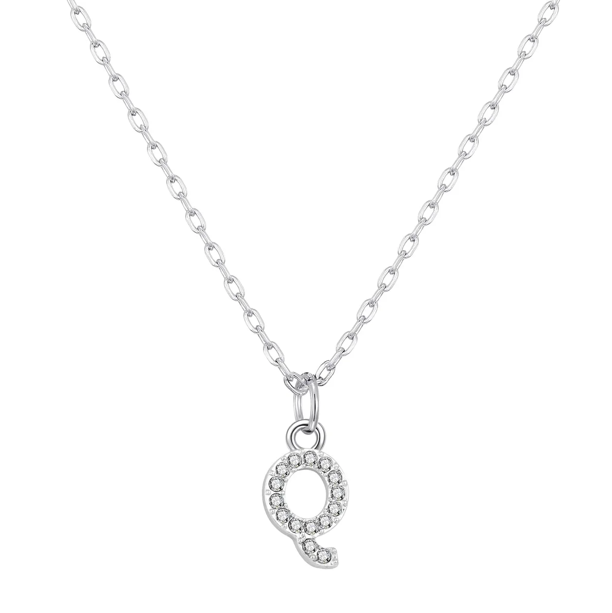 Customisable Silver Plated Pave Initial Necklace (A-Z) with Option of Birthstone Charm - Q: the shop's own photo