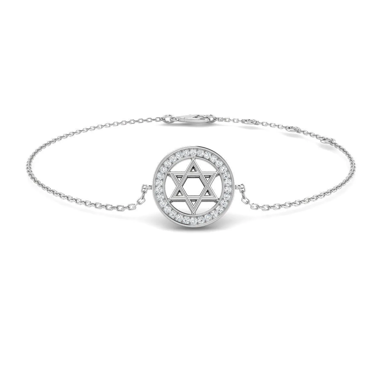9K White Gold Natural Diamond Jewish Star of David Bracelet with Round Pave Halo - 18k Yellow Gold / 0.10 Carat / Lab Grown Diamond: the shop's own photo