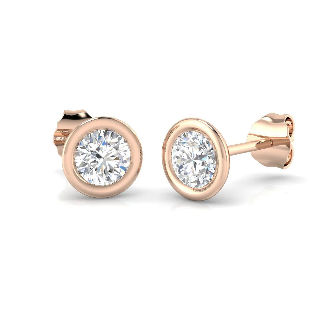 Stud Earrings with Lab Grown Round Diamond Bezel Set - 1.00ct Gold - 9k Rose Gold / 1.00 Carat: the shop's own photo