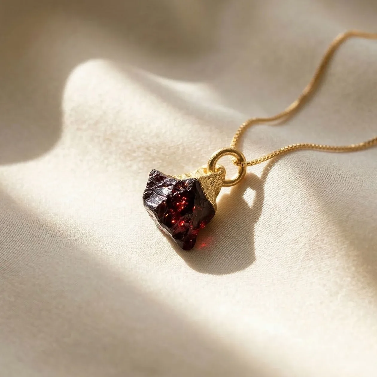 Raw Garnet Gold Plated January Birthstone Crystal Necklace: the shop's own photo