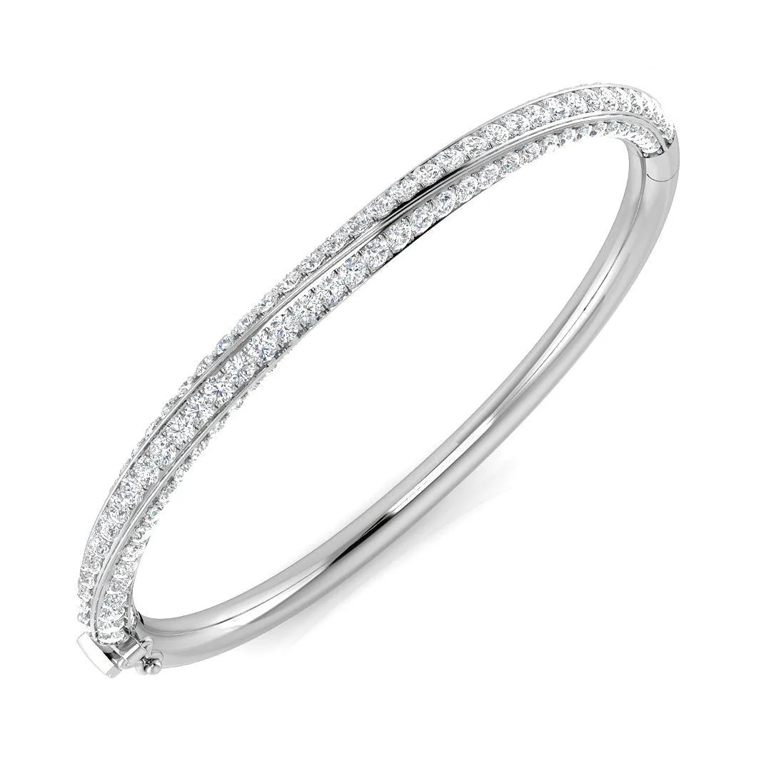 18K White Gold Natural Round Cut Diamond Pave Set Fancy Bangle with Hinged Box Lock - 9k Yellow Gold / 4.50 Carat / Lab Grown Diamond: the shop's own photo