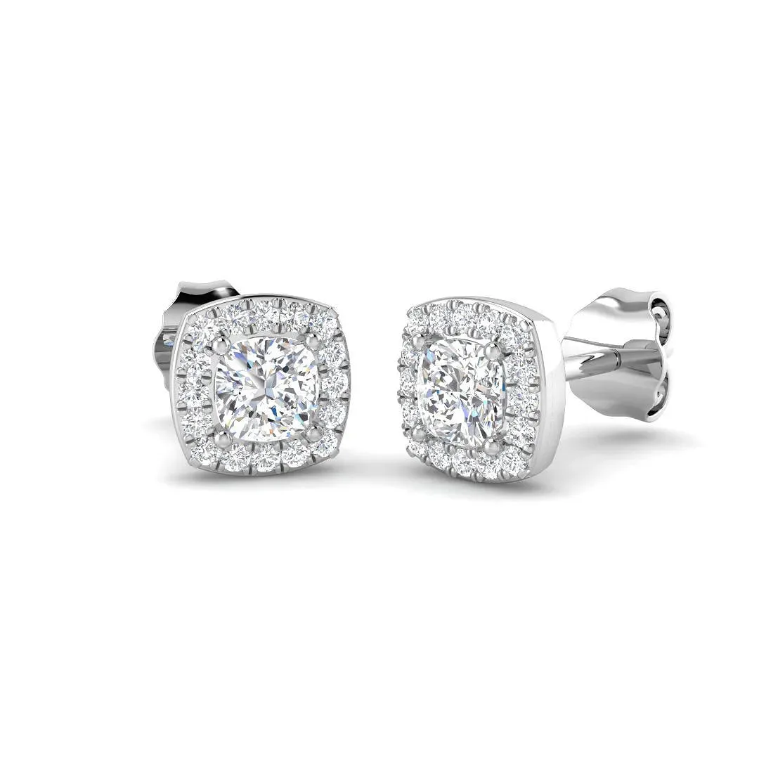 Stud Earrings with Lab Grown Emerald Cut and Halo - 1.00ct - 18k Yellow Gold / 0.50 Carat: the shop's own photo