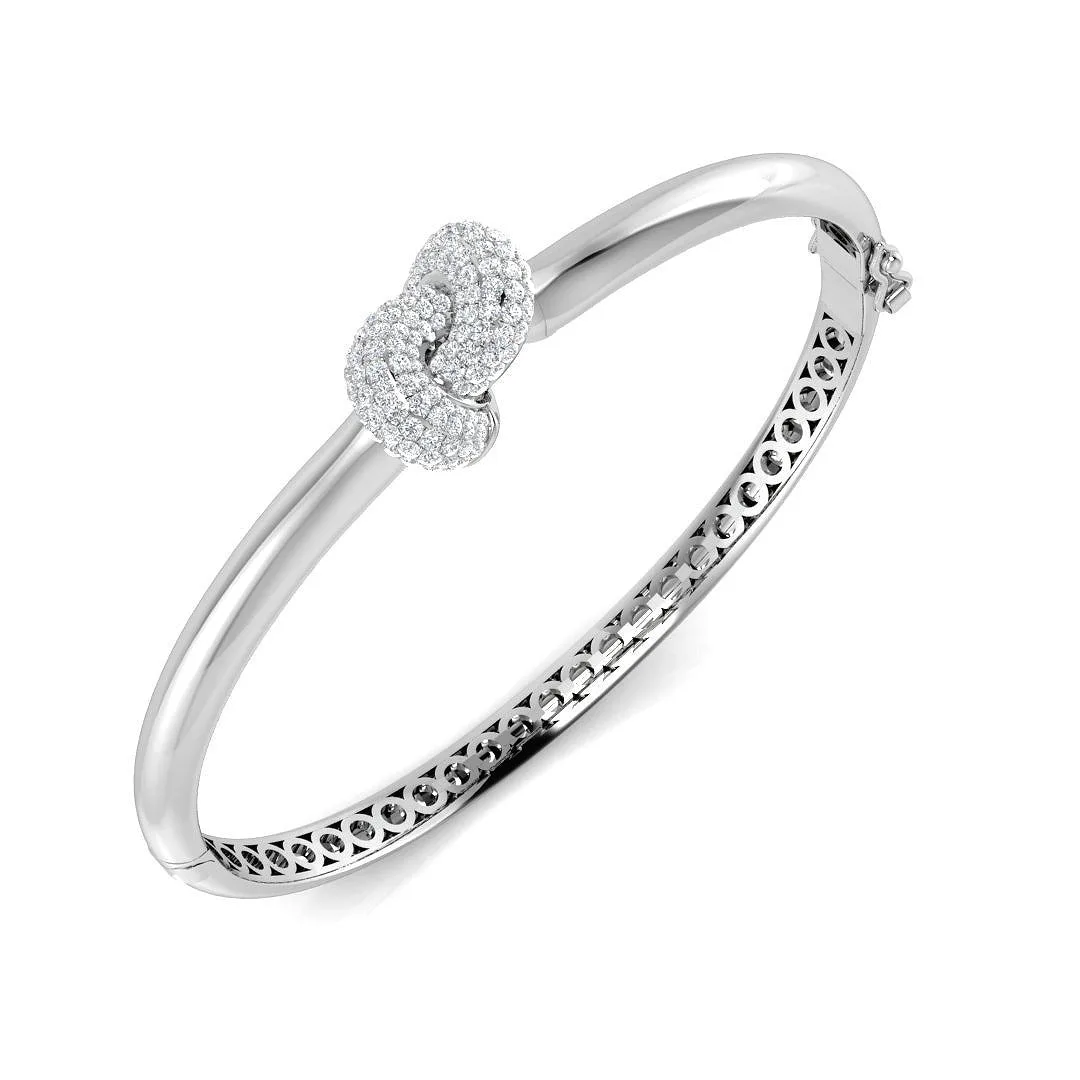 9K Yellow Gold Natural Round Cut Diamond Cluster Knot Fancy Bangle with Hinged Lock - 18k White Gold / 0.90 Carat / Lab Grown Diamond: the shop's own photo