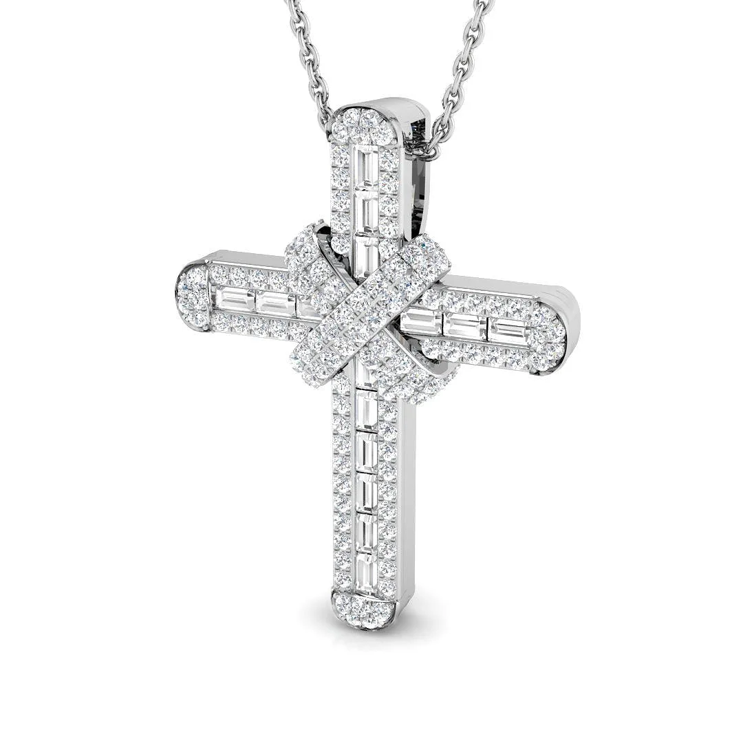 Baguette & Round Diamond Cross Pendant | 0.35 Ct & 0.50 Ct | 9K/18K Gold or Platinum - 9k Yellow Gold / 0.35 Carat / Natural FG/SI: the shop's own photo