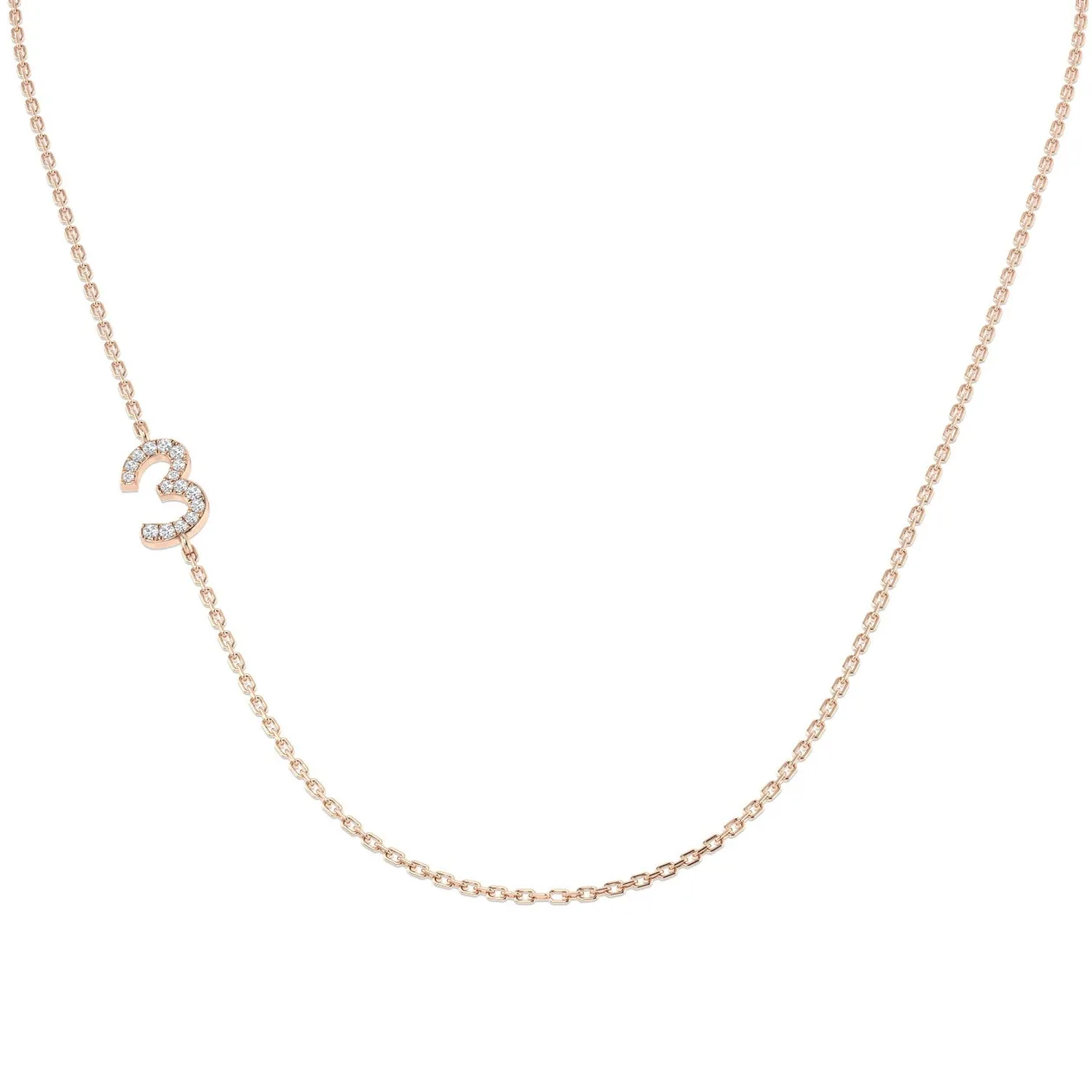 Diamond 3 Number Pendant 0.1ct Gold & Platinum Necklace - 9k Rose Gold / Natural Diamond(F/SI) / 0.1 Carat: the shop's own photo