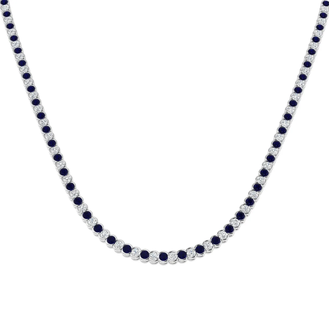 Blue Sapphire Tennis Necklace with Diamond Bezel Set Design - 950 Platinum / 12.00 Carat / Natural Diamond(F/SI): the shop's own photo