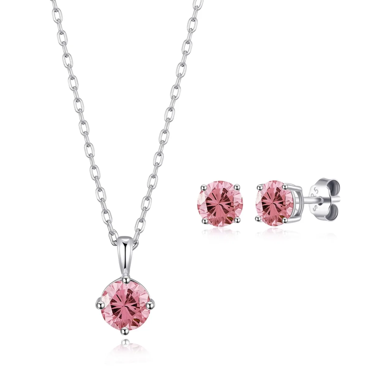 Sterling Silver October (Tourmaline) Birthstone Necklace & Earrings Set Created with Zircondia® Crystals: the shop's own photo