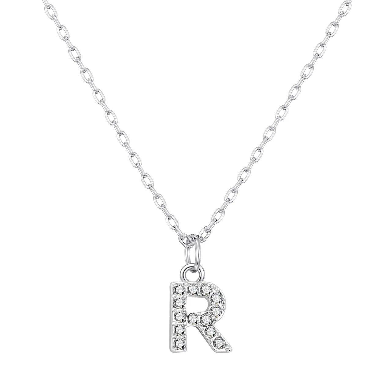 Customisable Silver Plated Pave Initial Necklace (A-Z) with Option of Birthstone Charm - R: the shop's own photo