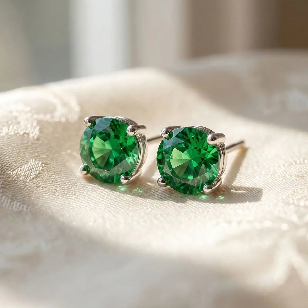 Emerald May Birthstone Sterling Silver Earrings: the shop's own photo