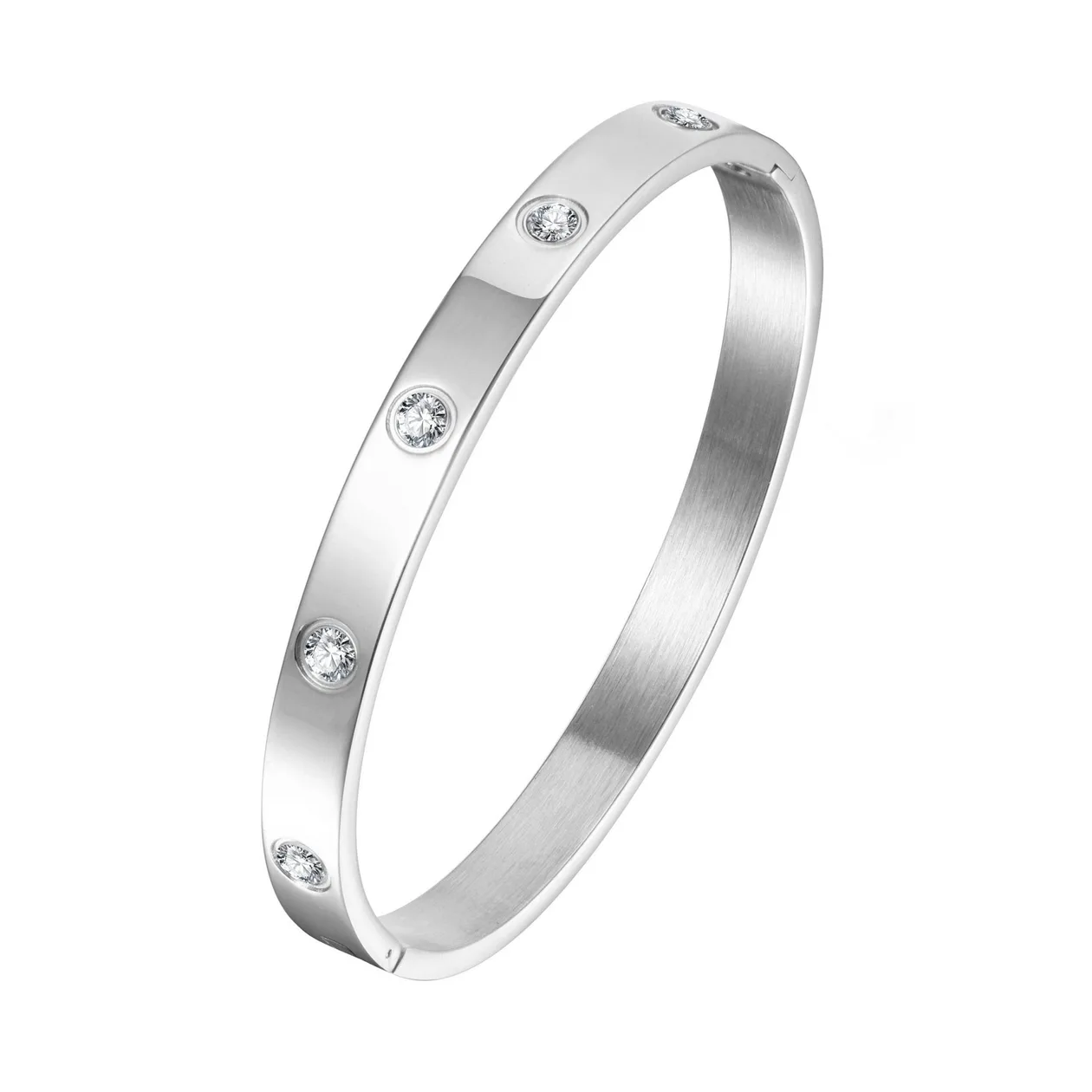 Stainless Steel Stud Bangle Created with Zircondia® Crystals (7 Inch): the shop's own photo