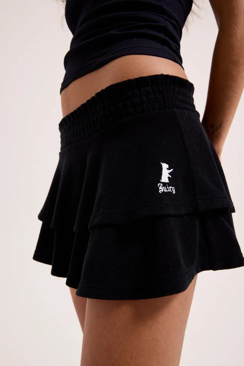 BLACK HERITAGE SMOCKED TIER SKIRT - XS / Black: the shop's own photo