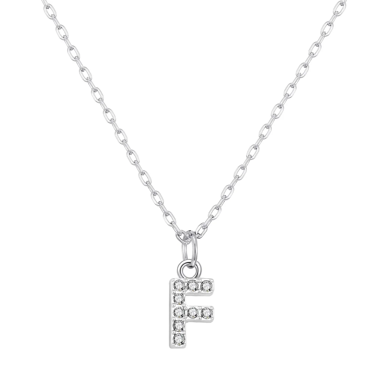 Customisable Silver Plated Pave Initial Necklace (A-Z) with Option of Birthstone Charm - F: the shop's own photo