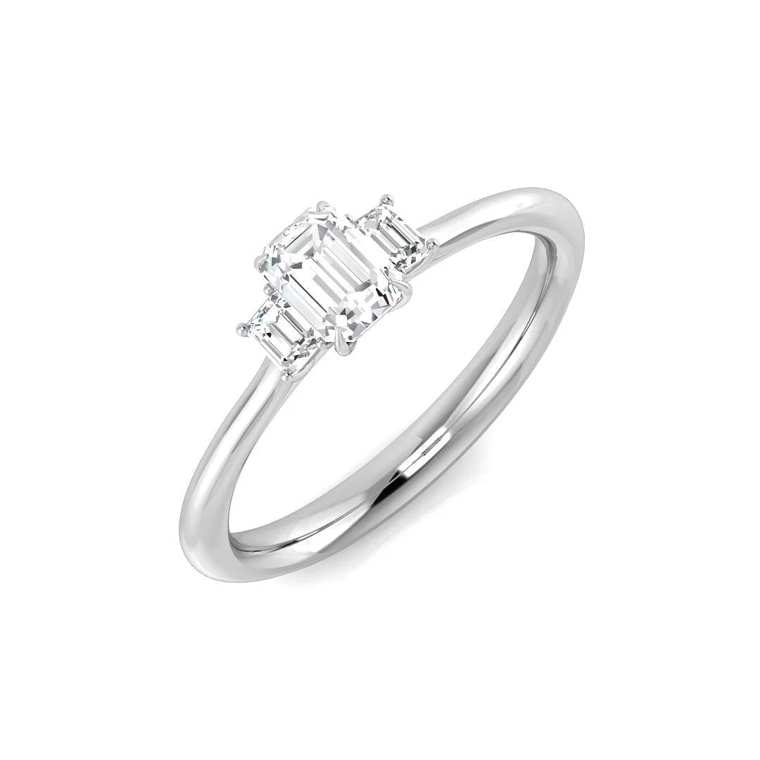 3.00ct Lab Grown D/VVS Emerald Cut Diamond Trilogy Ring - 3.00 Carat / 18k Yellow Gold: the shop's own photo