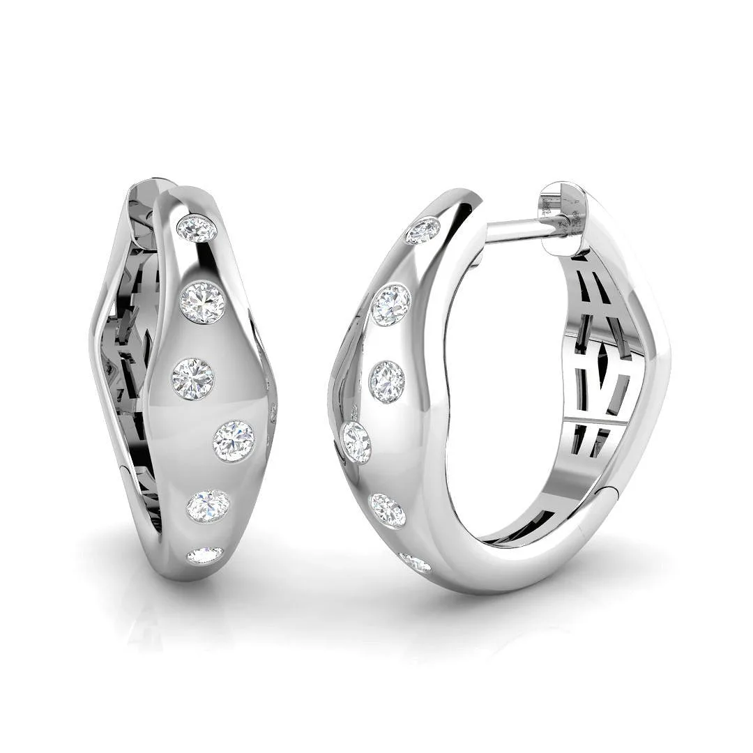 Hoop Earrings - Geometric 0.2ct Bezel Setting Diamond - Lab Grown Diamond / 18k Yellow Gold / 0.2: the shop's own photo