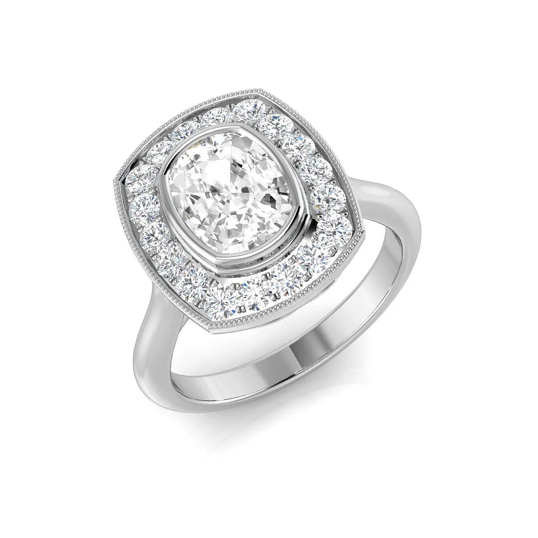 Natural Cushion Cut Diamond Halo Engagement Ring - Natural Diamond / 1.00 Carat / 18k Yellow Gold: the shop's own photo