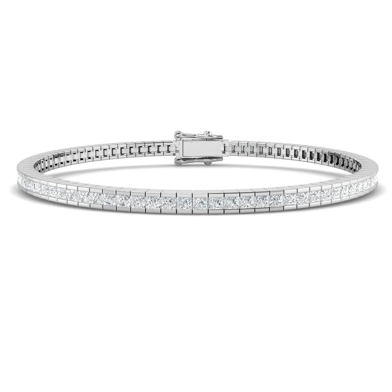 9K White Gold Channel Set Princess Cut Natural Diamond Link Tennis Bracelet with Box Clasp - 18k Yellow Gold / 4 Carat / Natural Diamond: the shop's own photo