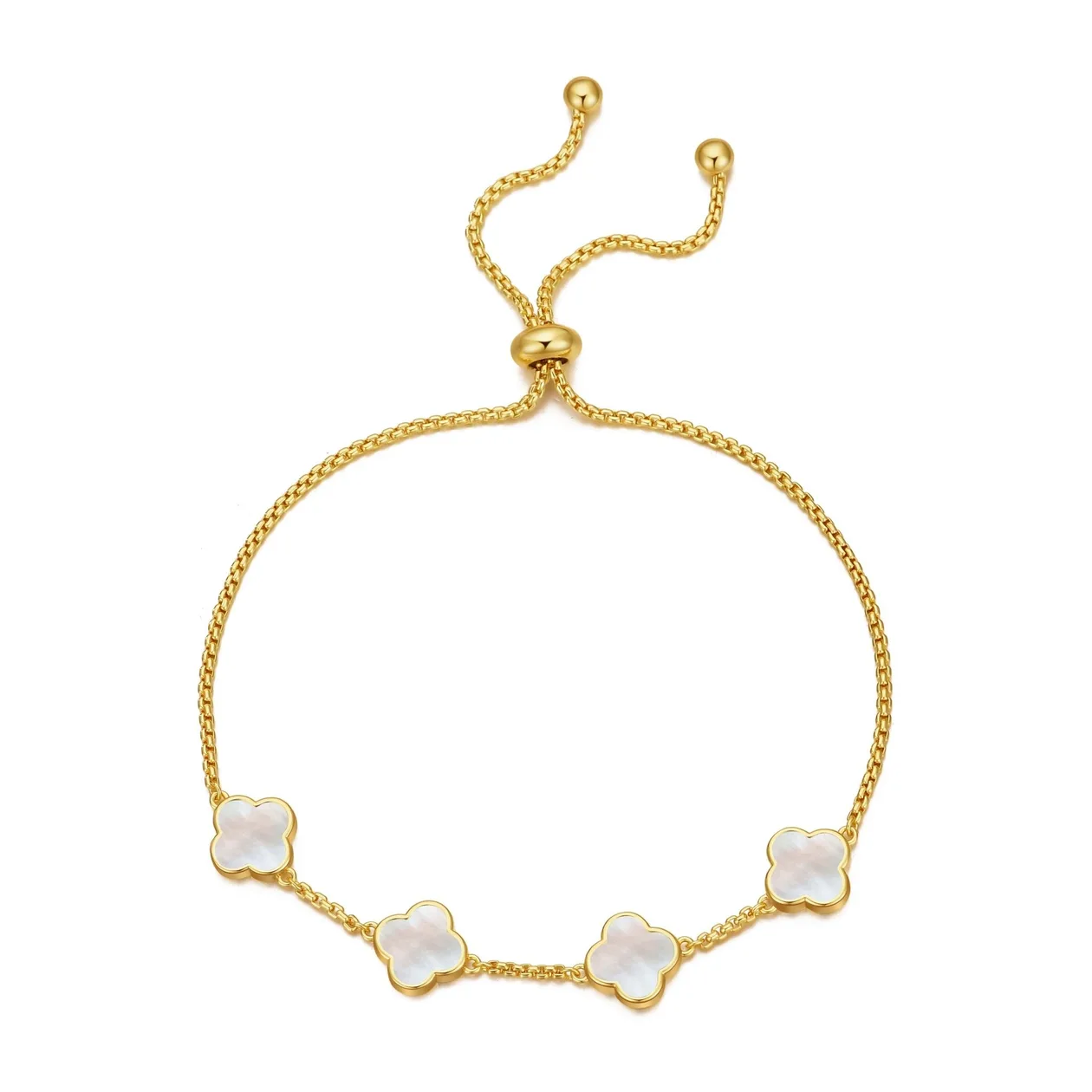 18k Gold Plated Mother Of Pearl Multi Clover Friendship Slider Bracelet: the shop's own photo