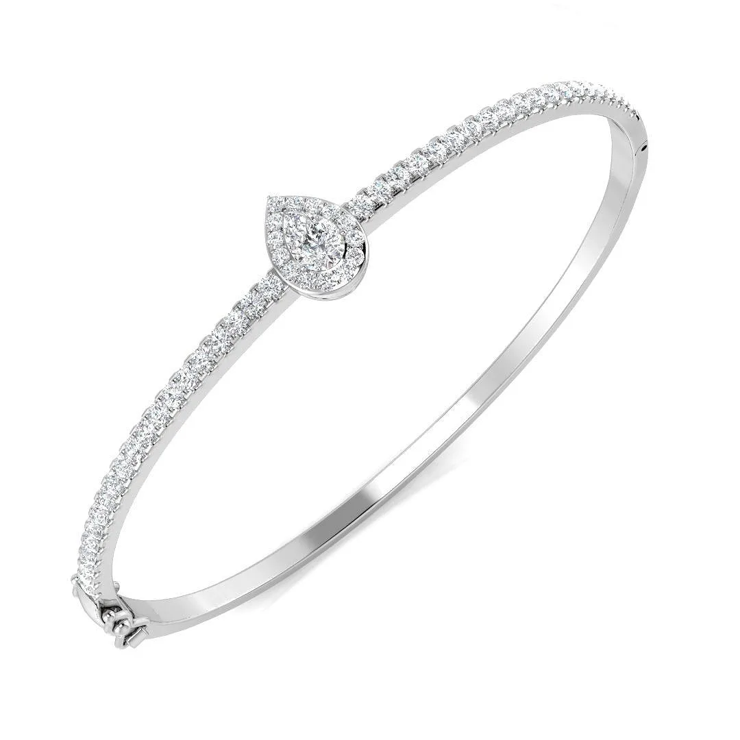 18K White Gold Lab Grown Pear Cut Halo Diamond with Round Accent Bangle with Box Lock - 9k Yellow Gold / 1.50 Carat / Natural Diamond: the shop's own photo