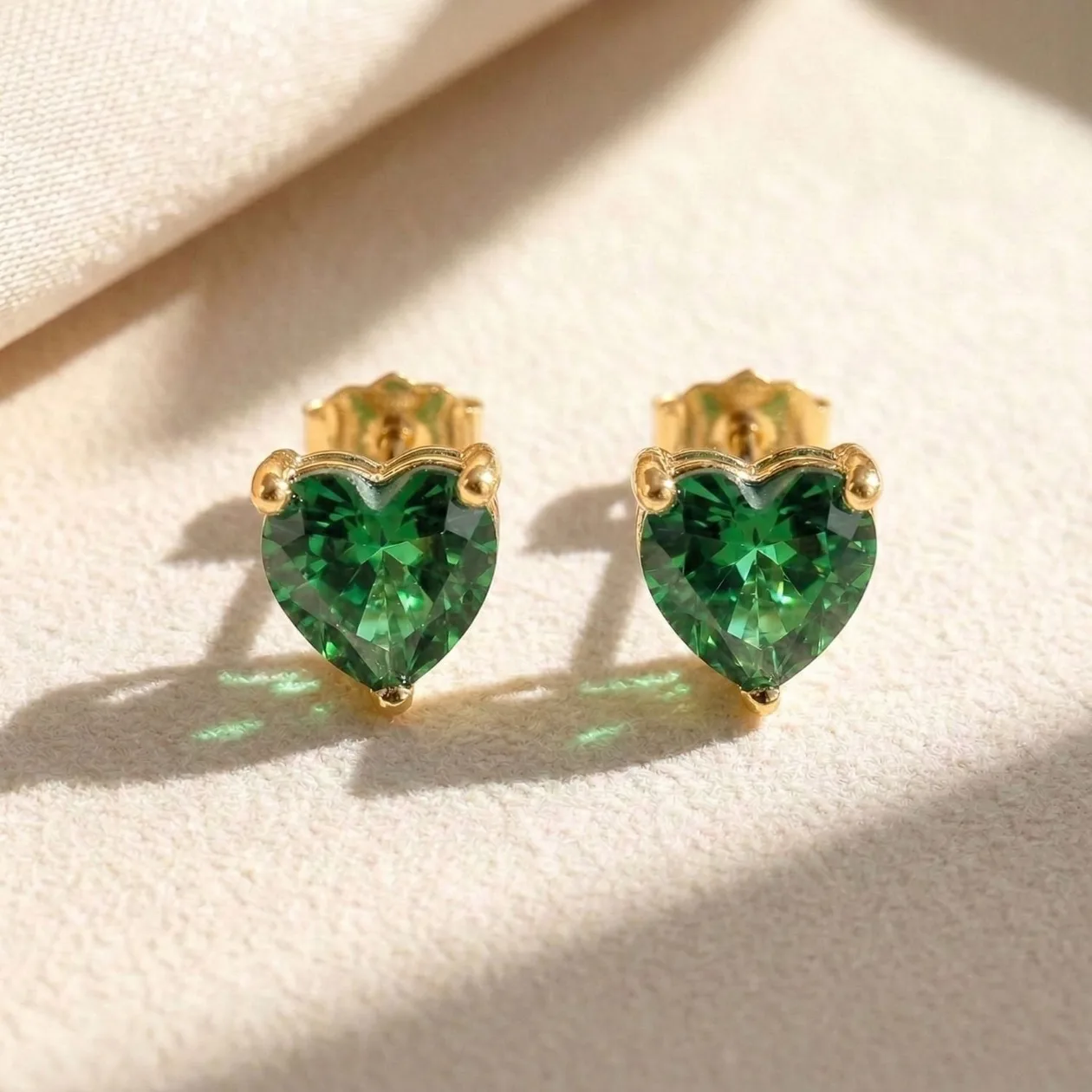 Emerald Heart May Birthstone Stud Earrings: the shop's own photo