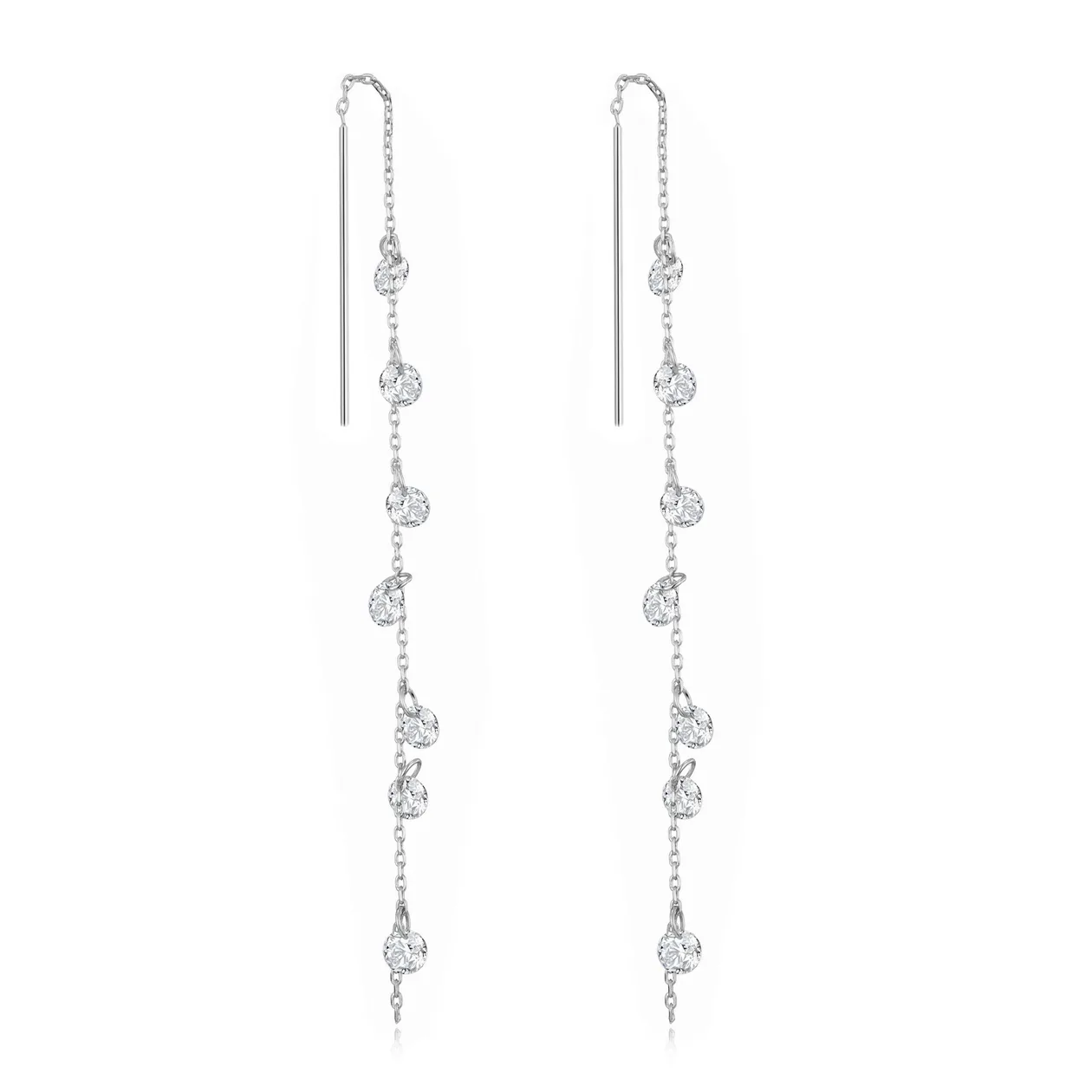 Silver Plated Dangle Thread Earrings Created with Zircondia® Crystals: the shop's own photo